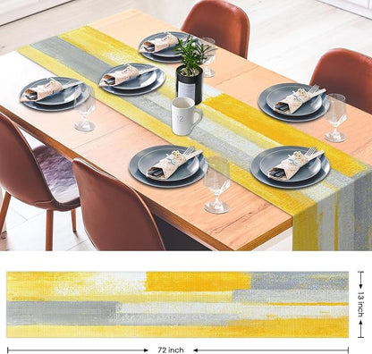 Emvency Table Runner, 13x72 Inch, Abstract Modern Yellow | Grey Art Dining Decor - Image 2