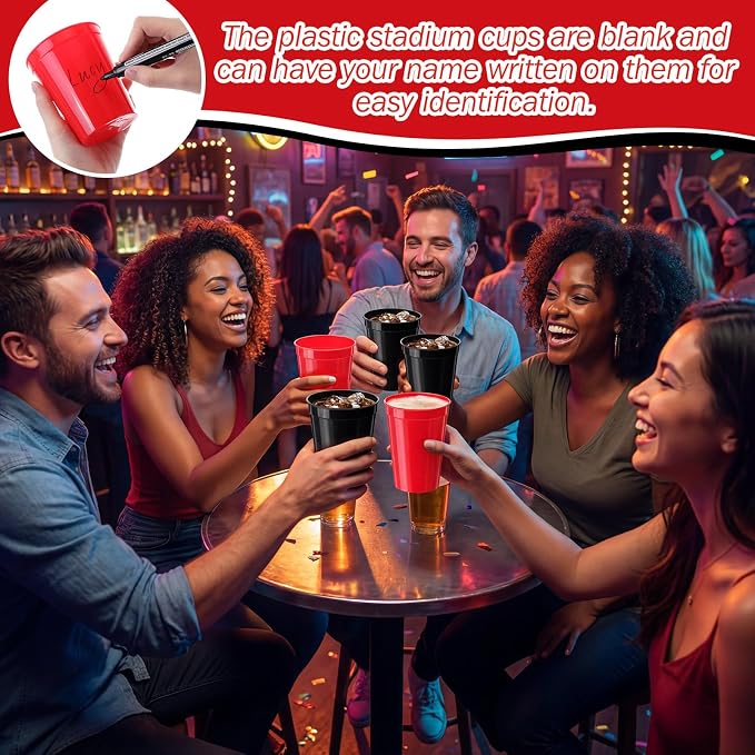 Yungyan 50 Pack 16 oz Stadium Cups Reusable Plastic Cups Blank Drink Stadium - Image 4