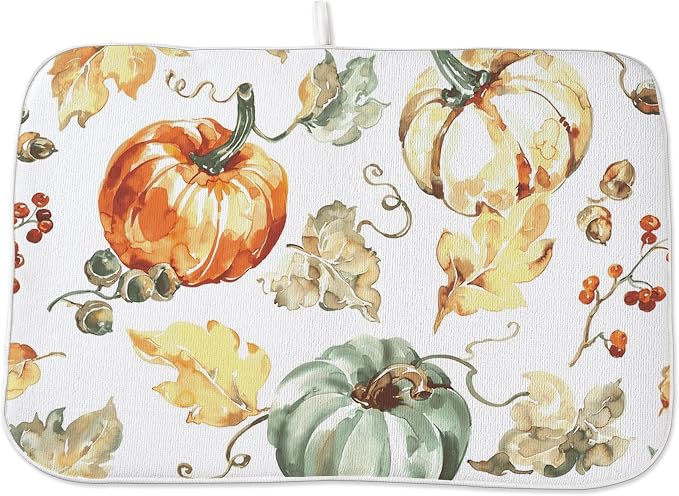 Fall Pumpkin Dish Drying Mat for Kitchen Counter 18x24 Thanksgiving Watercolors by Unknown