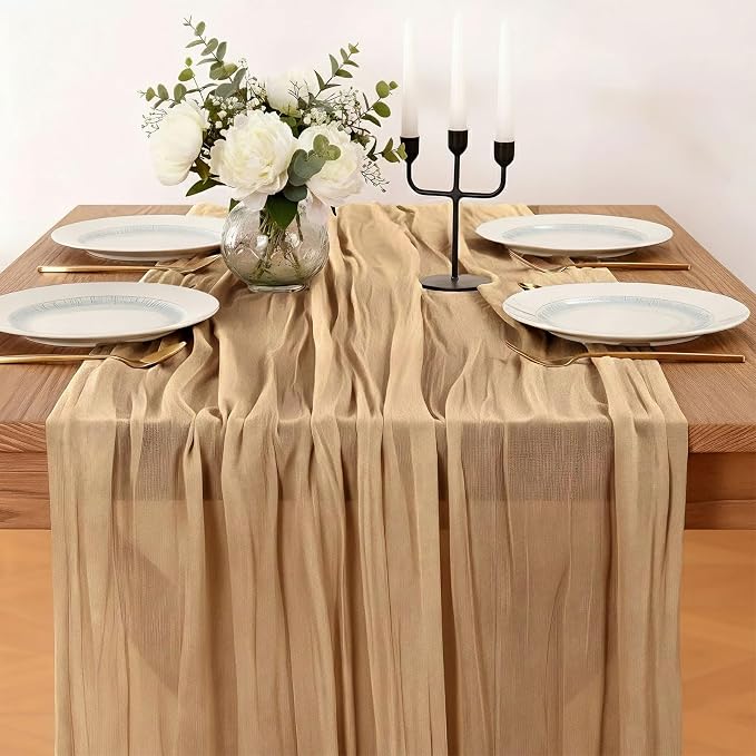 Cheesecloth Table Runner, 120 Inch 10 FT, Champagne | 1 Pack, 35x120 Inches - Image 2