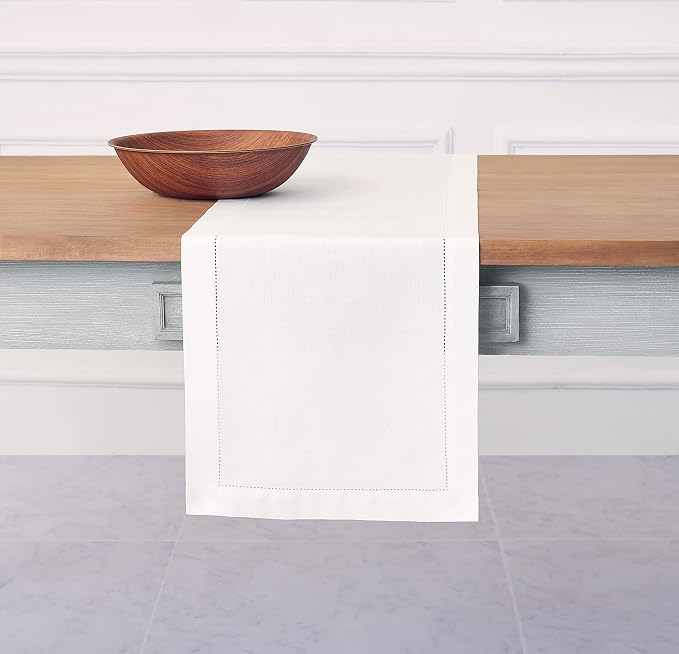 Solino Home Cotton Linen Dining Table Runner White Hemstitch, 14 x 156 in | by SolinoHome