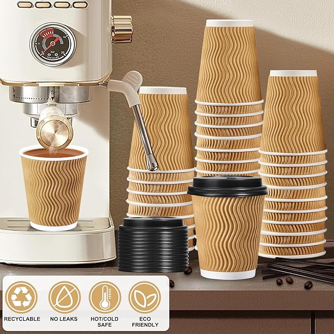 SIUQ 12 oz Coffee Cups-90 Pack Disposable Coffee Cups - Image 4