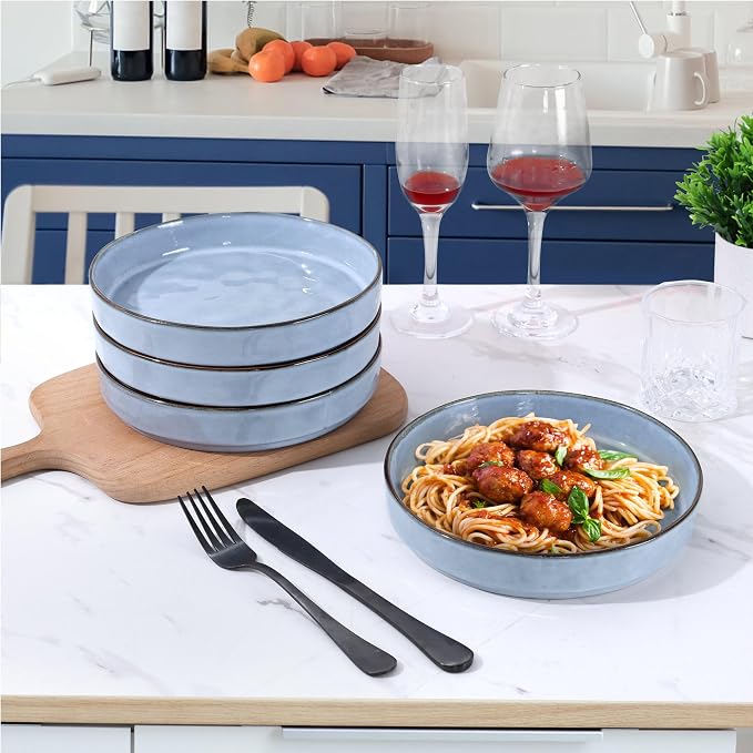 LIANYU Pasta Bowls Set of 4, 8.25’’ Wide Shallow Salad Serving Plate | - Image 7