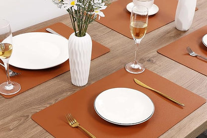 Wipeable Placemats Leather Table Mats Waterproof Heat-Resistant Easy to Clean for Dining Table Set Kitchen Table (6, Brown)