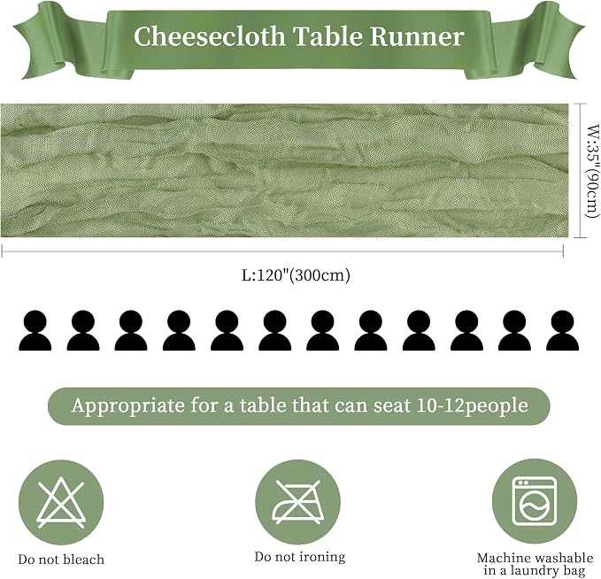 AGIRL Sage Green Cheesecloth Table Runner 10FT Boho Gauze Home Decor | Rustic - Image 5