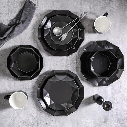 Stone + Lain Jamie Porcelain 16-Piece Geometric Dinnerware Set, Black