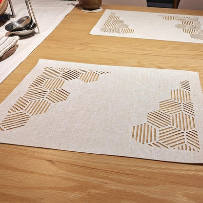 Decorative Placemats Set of 6 for Dining Table, Cloth Placemats with Hollow Design Table Cloth Set, Table Mats for Dining Table 12"x18" Sand