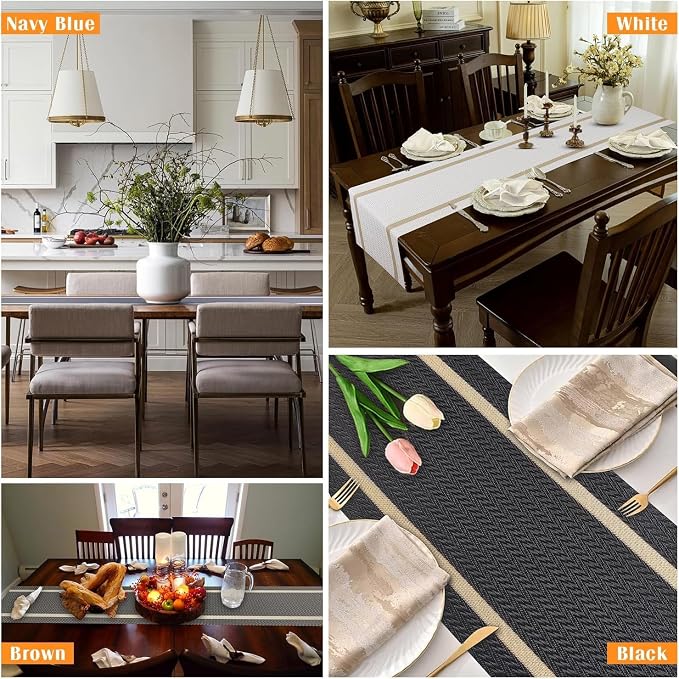FAVE Woven Vinyl Table Runner 90x12 Inch Black - Image 8