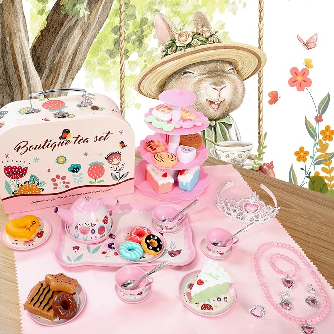 Tea Party Set for Little Girls, Kids Kitchen Pretend Playset, Montessori Toys - Image 6
