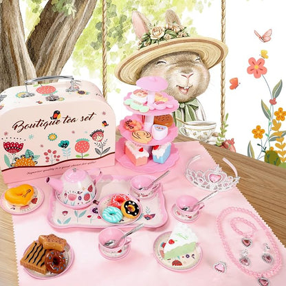 Tea Party Set for Little Girls, Kids Kitchen Pretend Playset, Montessori Toys - Image 6