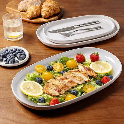 AmorArc Large Ceramic Serving Platter, 15.5"/14"/12.2" Oval Platters Microwave Safe, Serving Trays for Wedding, Stoneware Serving Dish for Entertaining&Party, Set of 3