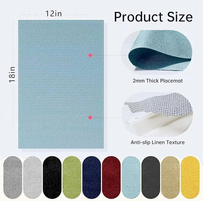 Blue Forest Placemats Set of 4, Dual-Layered Thickened Faux Linen Table Mats Heat Resistant Machine Washable Wrinkle Free Place Mats for Kitchen Dining Outdoor/Indoor (Sky Blue)