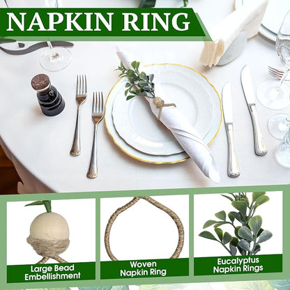 MAOANME Boho Eucalyptus Leaf Napkin Rings - Image 3