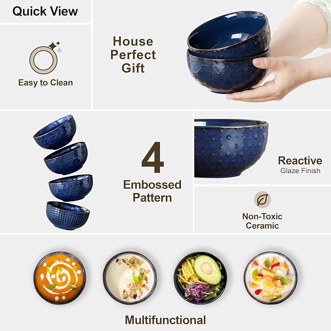 MALACASA Cereal Bowls, 30 Ounce Ceramic Blue Soup Bowl - Image 5