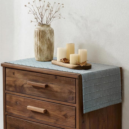 Artisanal Grid Linen Table Runner, 13x36 Inches Chambray | Heavy Textured - Image 3
