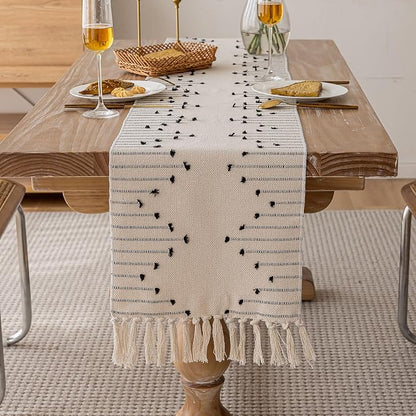 Joyfol Day Boho Table Runner, Farmhouse Stripe Cotton Table Runners - Image 3