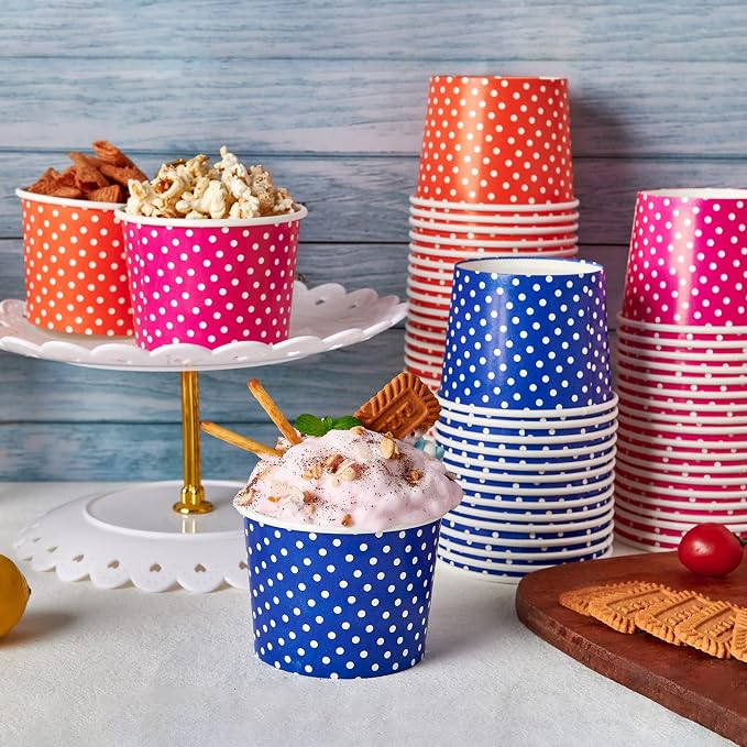 120 Pack 16 oz Ice Cream Cups, Disposable Paper Dessert Cups | three color - Image 5