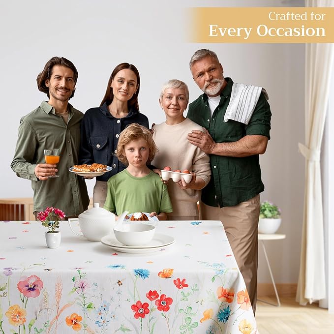 Maison d' Hermine Table Cloth Rectangle Table 100% Cotton 60 x 108 Inches Tablecloth Reusable Decorative for Dining Room Farmhouse Home Valentines Day Decorations Spring Summer - Summer Whisper