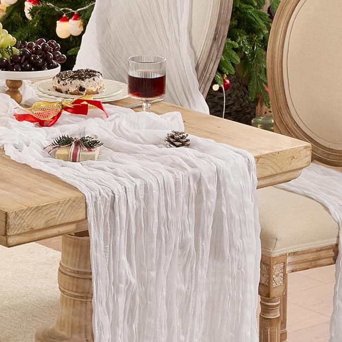 12 Pack White Cheesecloth Table Runner Boho Gauze Wedding Decor | 120 Inch by Playieer