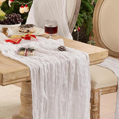 White Cheesecloth Table Runner 120inch Boho Gauze Wedding Decor | 120 Inch by Playieer