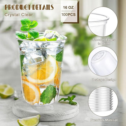 KesaPlan 100 Pcs 16oz Plastic Clear Cups, Disposable Wine Cocktail Glasses | - Image 2