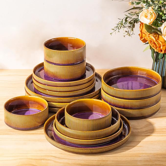 Ceramic Dinnerware Set for 4, 16-Piece Plates and Bowls Set | Lightweight by TheTerra