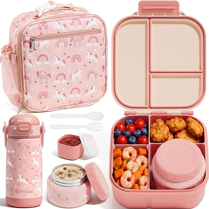 Fimibuke Kids Bento Lunch Box w/Insulated Water Bottle, Lunch Bag & Thermo | by Fimibuke