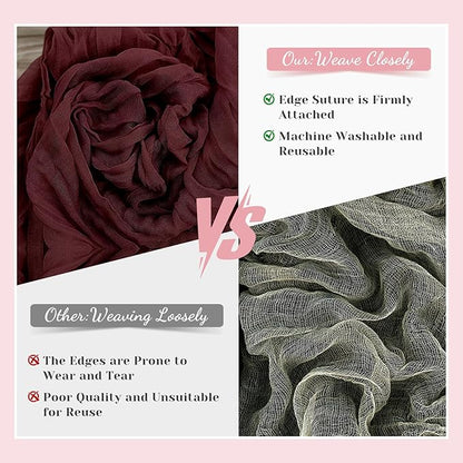 Burgundy Table Runner, 10 Ft 120 in Cheesecloth Table Runner, Rustic Fall Table Runners for Wedding, Party, Bridal Shower, Boho Table Runners for Christmas Thanksgiving Halloween