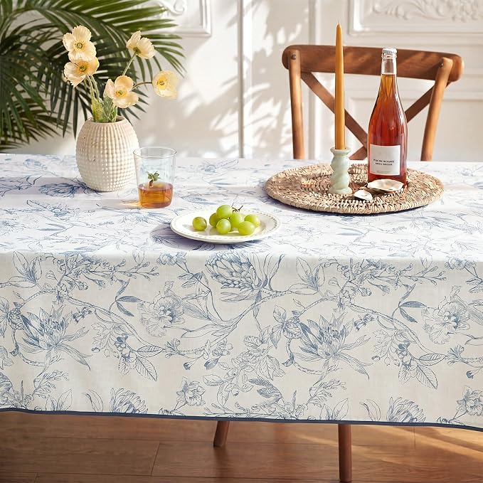 jinchan Blue Floral Linen Rectangle Table Cloth 50 x 70 Inch | Classic floral - Image 8