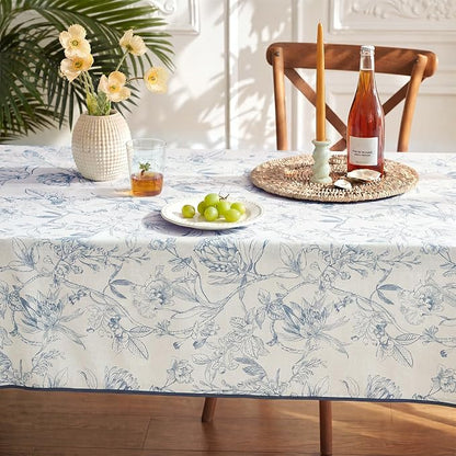 jinchan Blue Floral Linen Square Table Cloth 50 x 50 Inch | Blue floral accents - Image 8