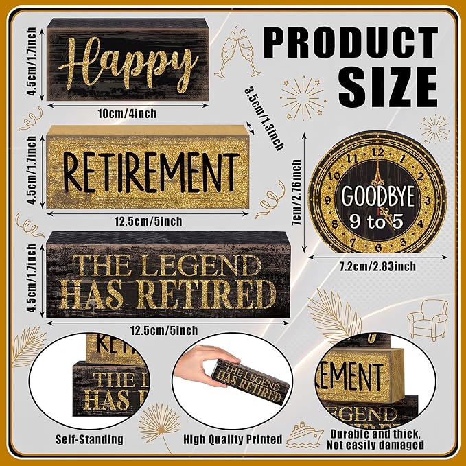Moucuny 4 Pcs Retirement Party Decorations Happy Retirement Table Decor Black - Image 3