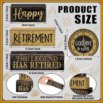 Moucuny 4 Pcs Retirement Party Decorations Happy Retirement Table Decor Black - Image 3