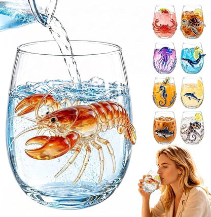 Lobster 3D Ocean Glass, Artistic Handcrafted Marine Animal Tumbler | Stemless by Unknown