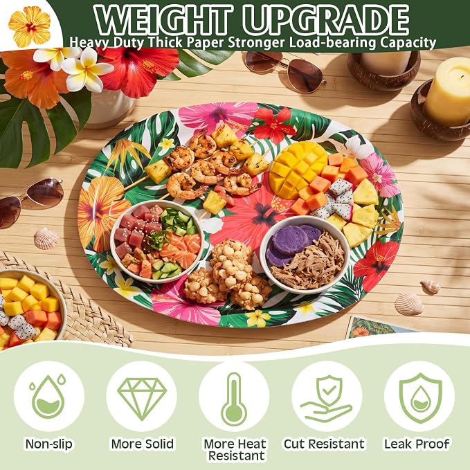 350 Pcs Luau Tropical Party Supplies 12 in Disposable Hawaiian Luau Oval Plates - Image 4