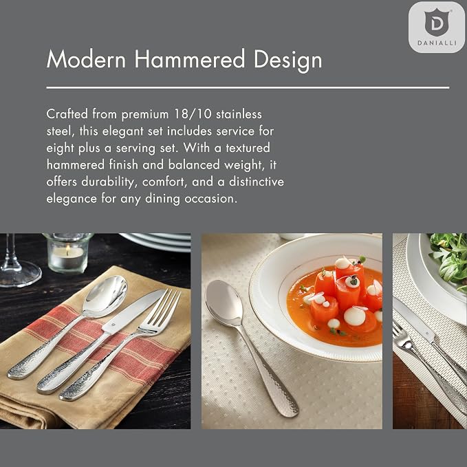 Hammered Silverware Set | Premium 18/10 Stainless Steel Flatware Service - Image 5