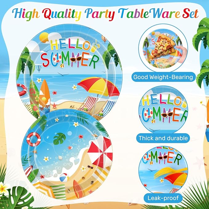 Pickmesh 250 Pcs Hello Summer Plates Napkins and Cups Beach Party Decorations - Image 3