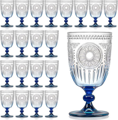 XUWAIDSGN 24Pcs Plastic Vintage Wine Glasses 13.5oz Reusable Embossed Goblet by XUWAIDSGN