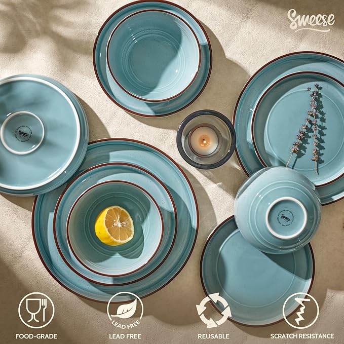 Sweese Plates and Bowls Sets, Porcelain Dinnerware Sets - Image 3