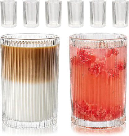 Set of 6 Large capacity Ribbed Glassware, 17oz Vintage Clear Glass Tumbler by WeirdUncle