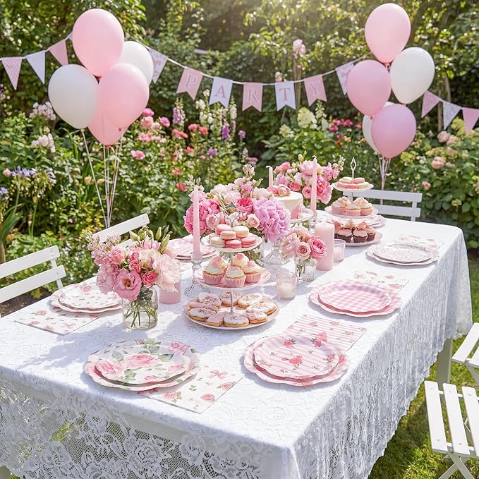 NatNarr 50 Set Pink Floral Plates and Napkins Fancy Tea Party Decor | 9" Floral - Image 6