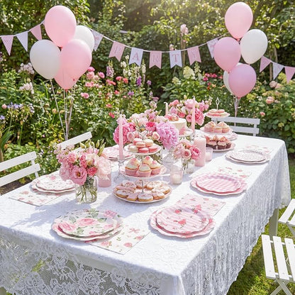 NatNarr 50 Set Pink Floral Plates and Napkins Fancy Tea Party Decor | 9" Floral - Image 6