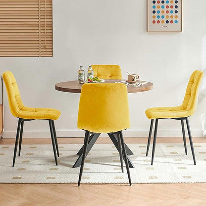 5-Piece Round Dining Table Set - Kitchen Table Chairs Set of 4 with Yellow Velvet Upholstered Chairs -Dining Table Set for 4