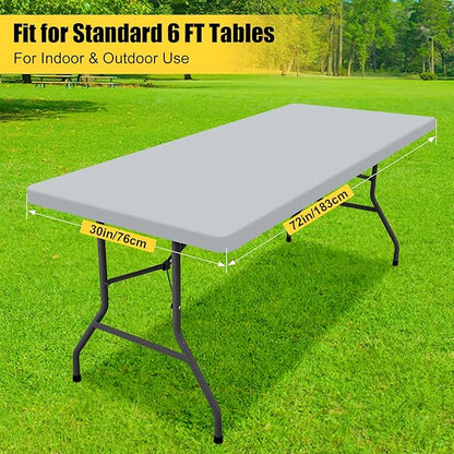 Smiry Rectangle Tablecloth, Elastic Fitted Flannel Backed Vinyl Tablecloths for 6ft Folding Tables, Waterproof Wipeable Table Covers for Indoor, Outdoor, Picnic and Camping (Light Grey, 30"x72")