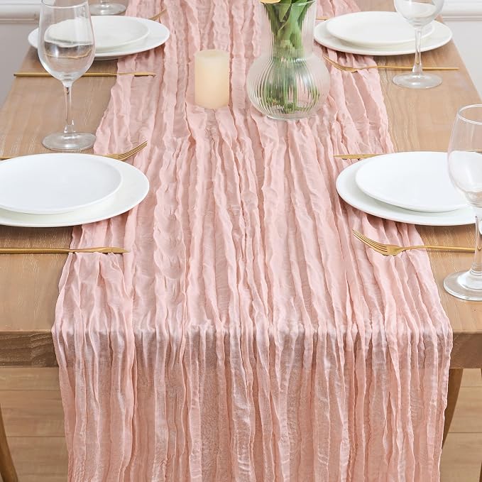 Asee'm 3pcs Dusty Pink Cheesecloth Table Runner Summer 10FT Gauze Rustic | Boho - Image 2
