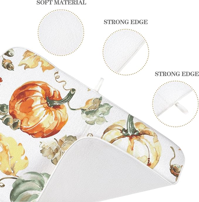 Fall Pumpkin Dish Drying Mat for Kitchen Counter 18x24 Thanksgiving Watercolors - Image 7