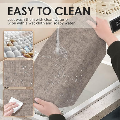 Round Table Placemats Set of 6, Faux Leather Wedge Shape Place Mats Heat Resistant Wipeable Washable Table Mats for Dining Outdoor Indoor, Camel