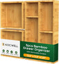 KOCWELL Bamboo Desk Drawer Organizer with Removable Dividers,Multi-Use Office Drawer Organizer Tray,Junk Drawer Organizers for Office,School,Kitchen,Makeup Supply（Original）