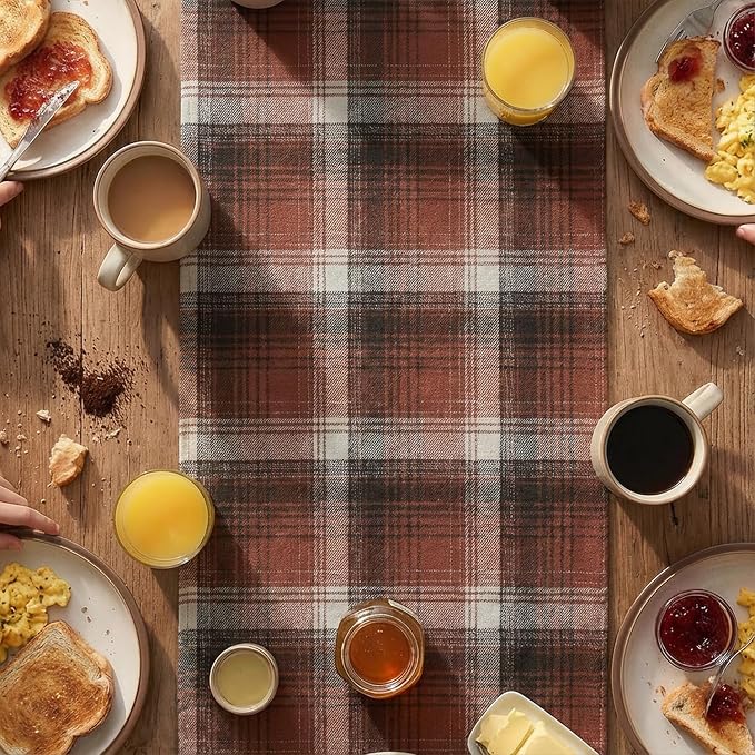 Artoid Mode Caramel Brown Farmhouse Plaid Fall Table Runner 13x36 Inch | - Image 5