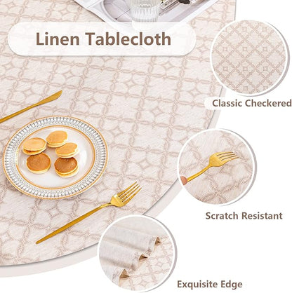 MYSKY HOME Checkered Rectangle Tablecloth 60x102 Inches - Linen Farmhouse Tablecloth Waterproof Decorative Fabric Table Cloth for 6 Feet Table, Kitchen Dining and Outdoor Use, Brown