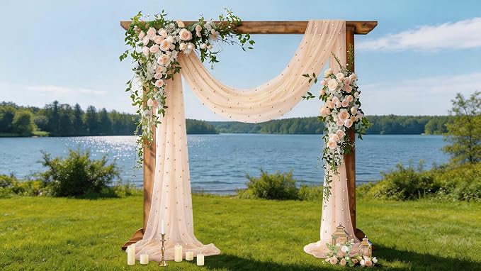 Pearl Table Runner Gauze Sheer 19FT Wedding Draping Fabric Decor | Peach Summer - Image 2